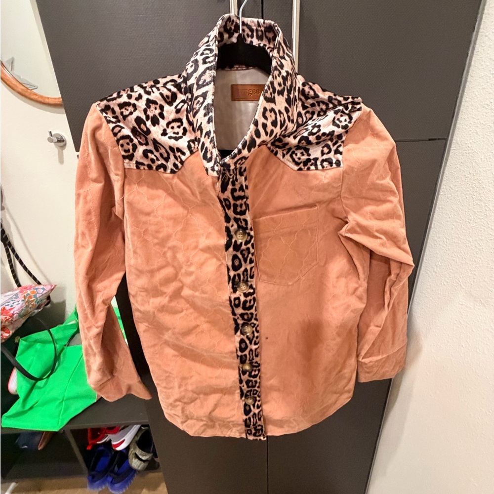 Umgee Peach Button-Down Shirt with Leopard Trim